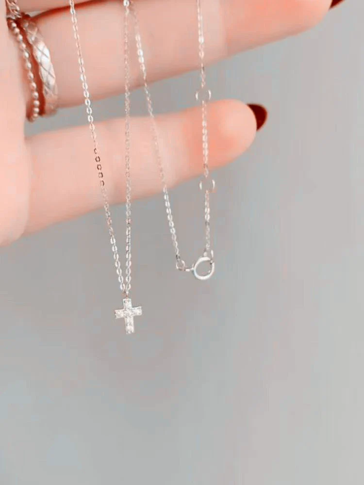 Wholesale Silver 925 Geometric Cross Pendant Necklace With O Shaped Chain Plated With 14K Gold For Women - Image 5