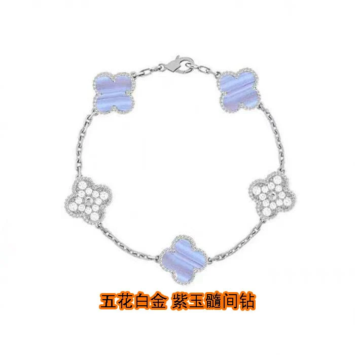 Wholesale Silver Fourleaf Clover And Flower Style Bracelet Set With Gems - Image 31