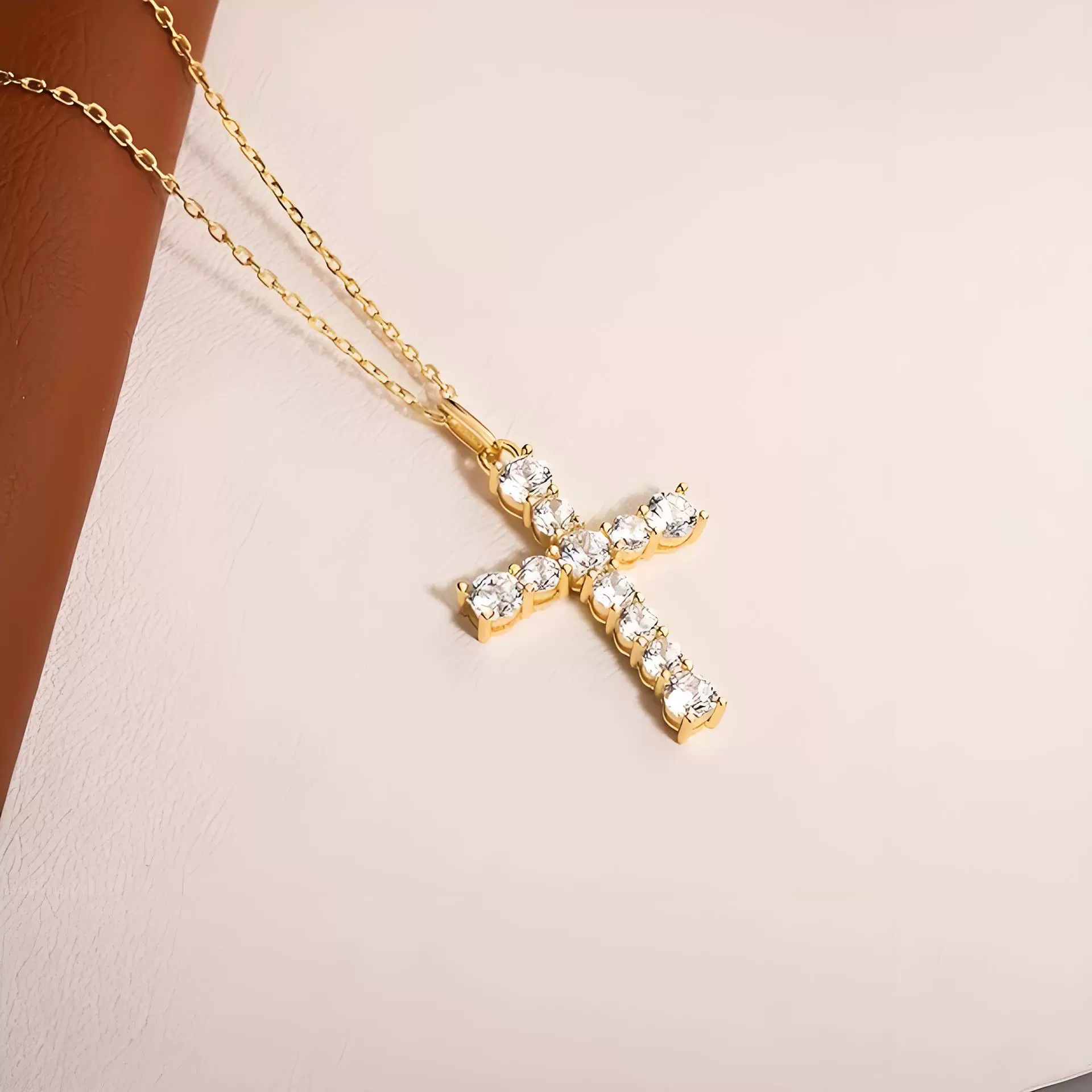 Wholesale Silver Geometric Cross Necklace For Women Diamond Plated 18K Gold - Image 2