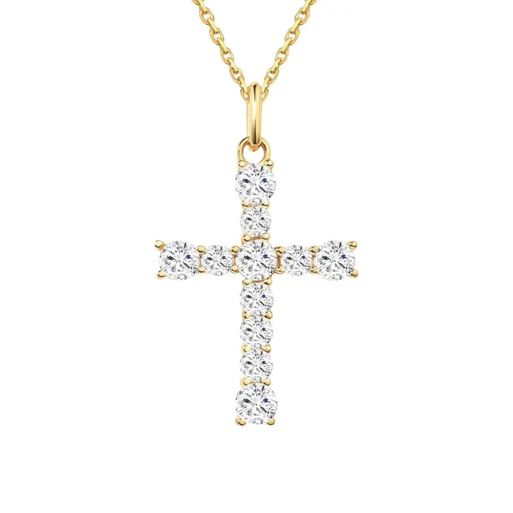 Wholesale Silver Geometric Cross Necklace For Women Diamond Plated 18K Gold - Image 6
