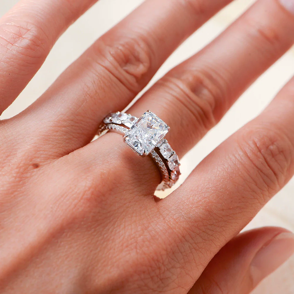 Wholesale Silver Geometric Diamond Cut Zircon Set Ring For Women - Image 2