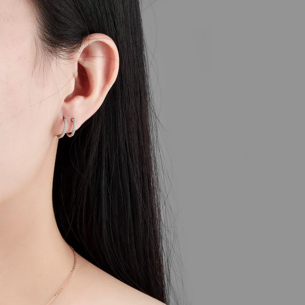 Wholesale Silver Geometric Double Layer Round Micro Inlaid Zircon Electroplated Earring Buckles - Image 3