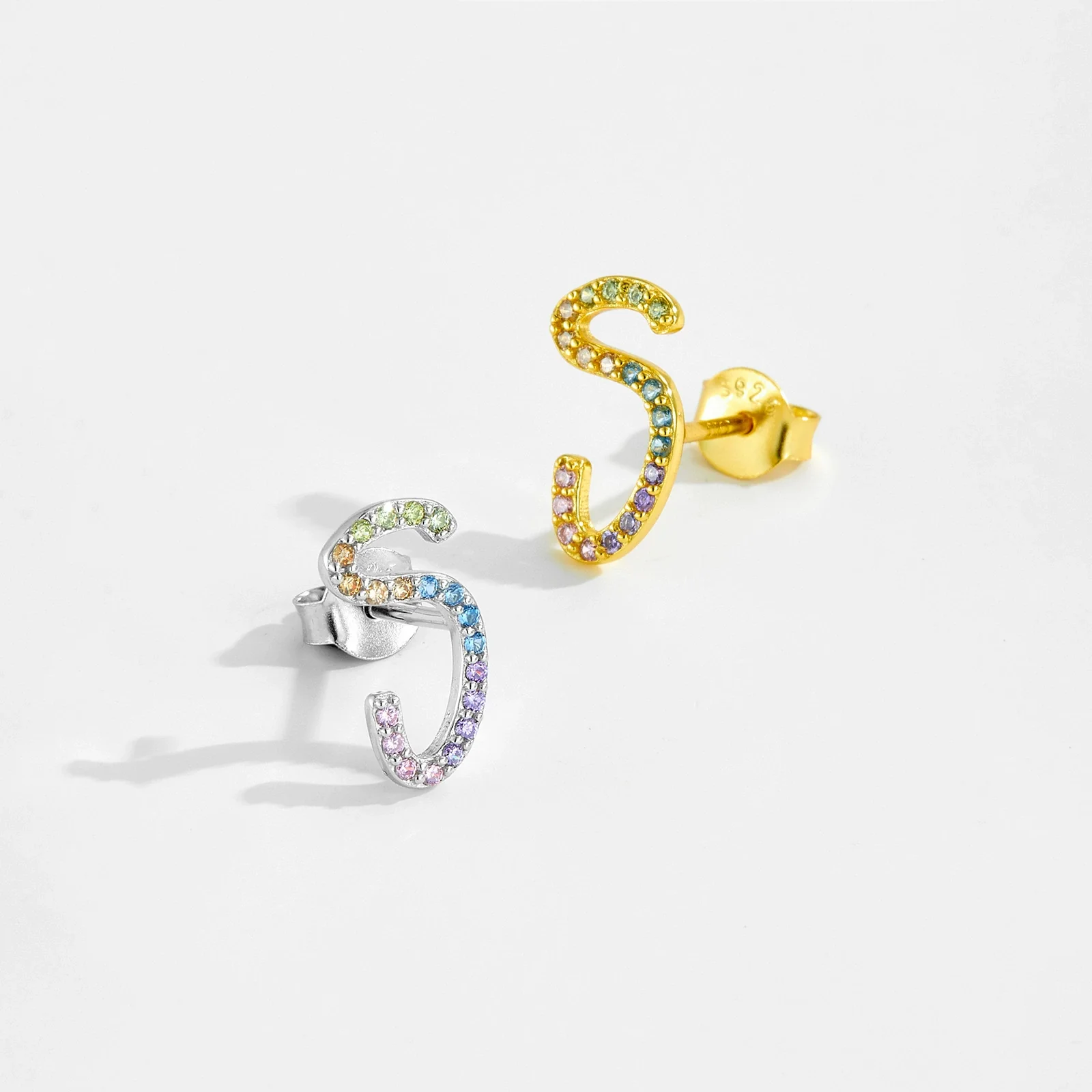 Wholesale Silver Geometric Earrings With Zircon Electroplated With Platinum And 18K Gold For Women - Image 2