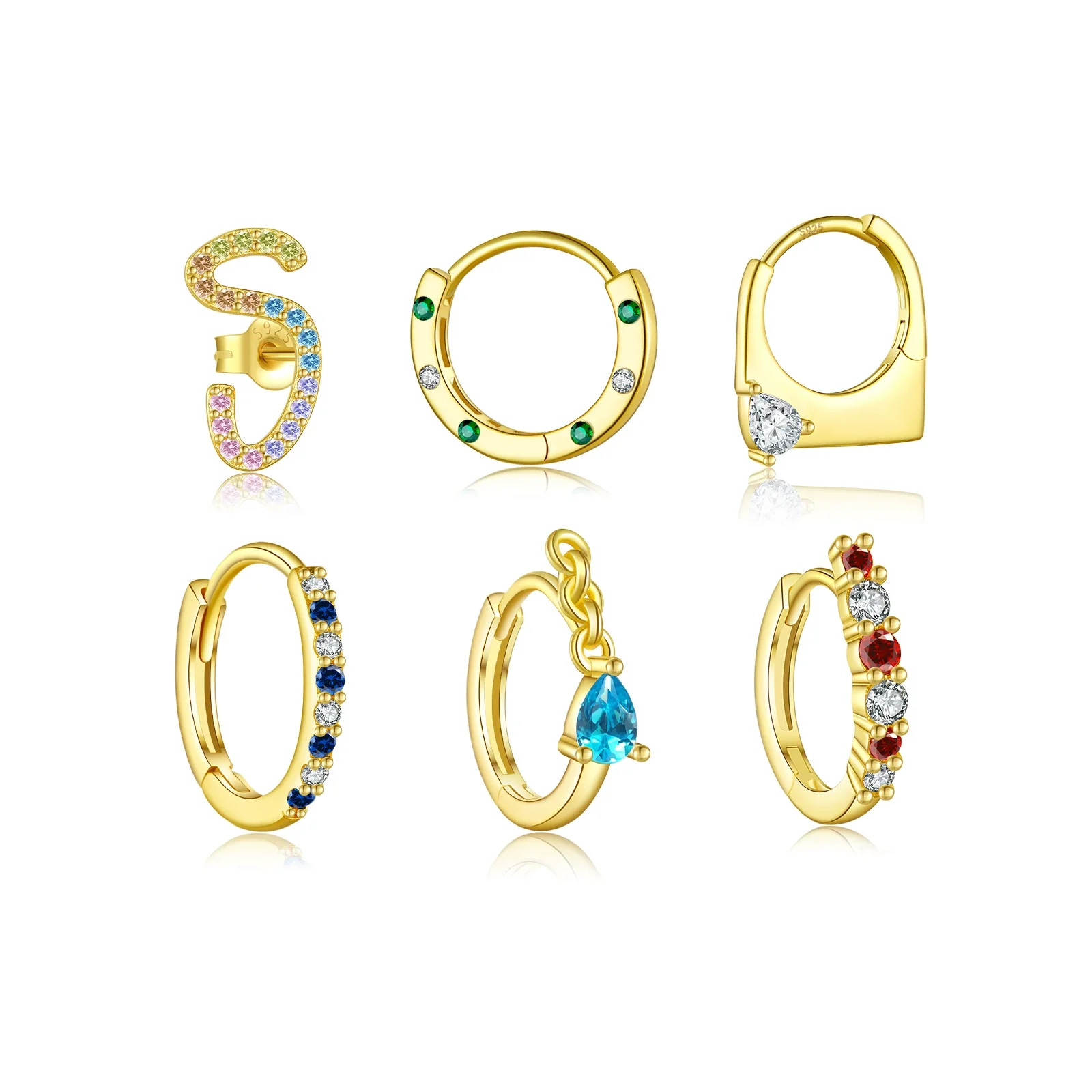 Wholesale Silver Geometric Earrings With Zircon Electroplated With Platinum And 18K Gold For Women - Image 5