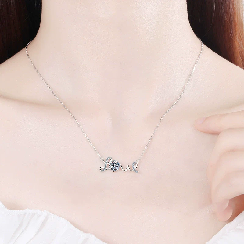 Wholesale Silver Necklace With 925 Sterling Silver Pendant Pt950 Gold Plated Featuring Letters Numbers Text Pattern Electroplated For Women - Image 4