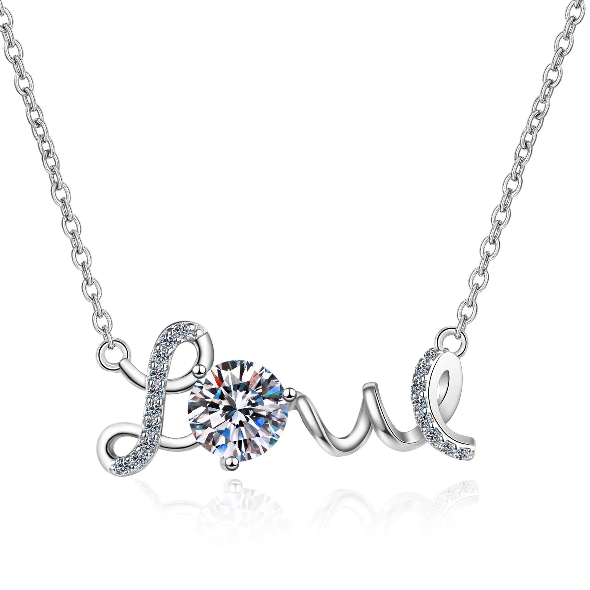 Wholesale Silver Necklace With 925 Sterling Silver Pendant Pt950 Gold Plated Featuring Letters Numbers Text Pattern Electroplated For Women - Image 5