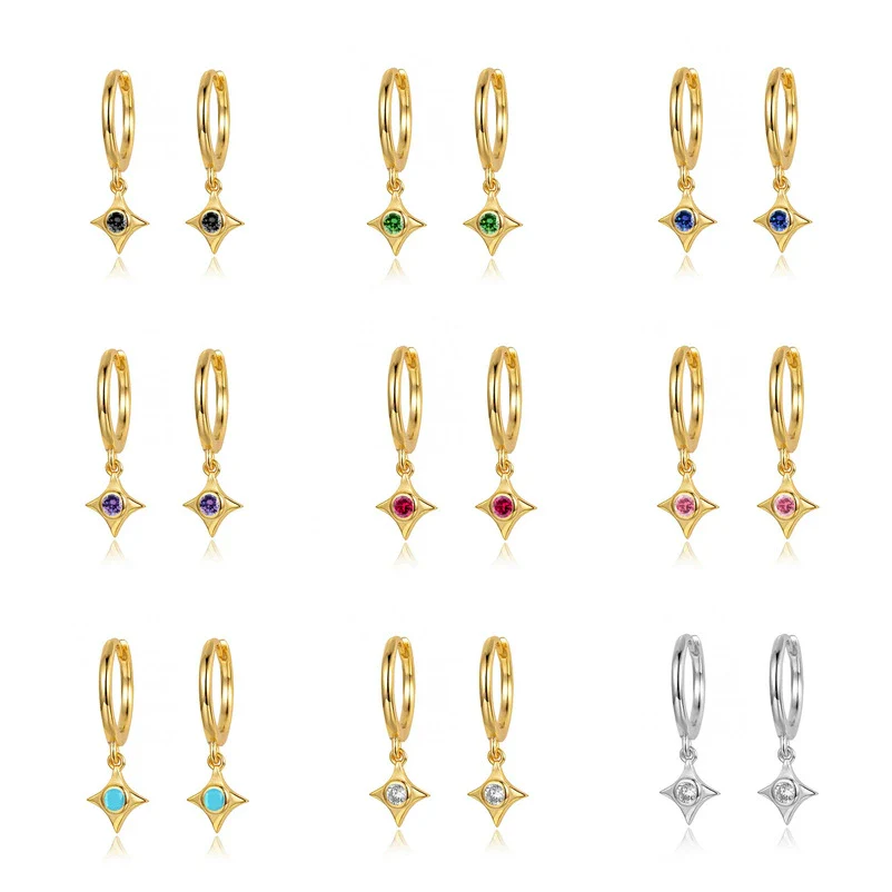 Wholesale Silver Needle And Copper Earrings With Colorful Zircon Geometric And Star Pattern Retro Style For Women