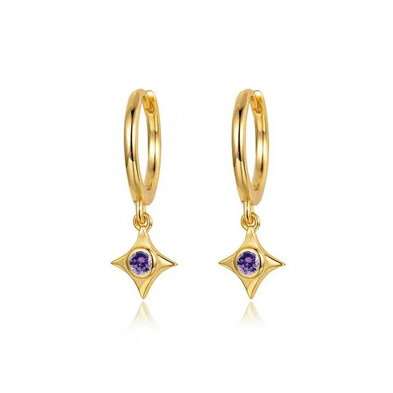 Wholesale Silver Needle And Copper Earrings With Colorful Zircon Geometric And Star Pattern Retro Style For Women - Image 10