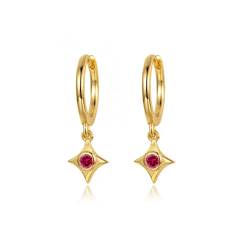 Wholesale Silver Needle And Copper Earrings With Colorful Zircon Geometric And Star Pattern Retro Style For Women - Image 11