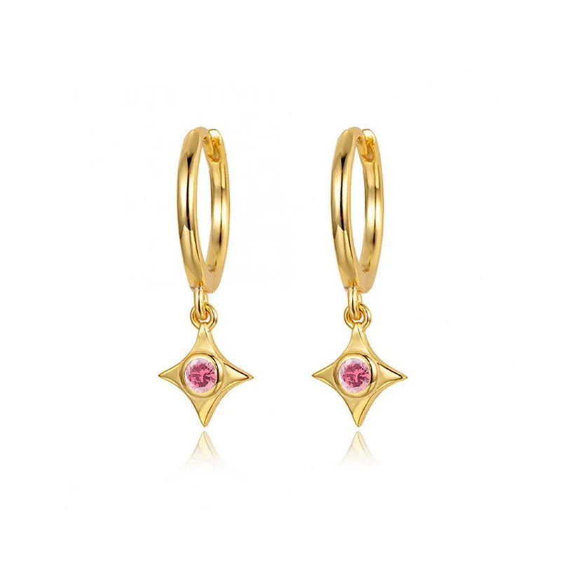 Wholesale Silver Needle And Copper Earrings With Colorful Zircon Geometric And Star Pattern Retro Style For Women - Image 12