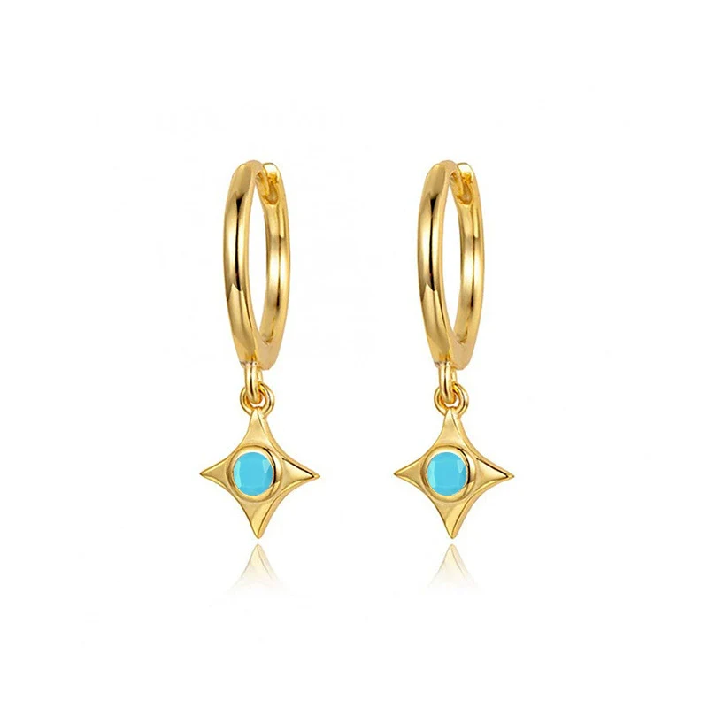 Wholesale Silver Needle And Copper Earrings With Colorful Zircon Geometric And Star Pattern Retro Style For Women - Image 13