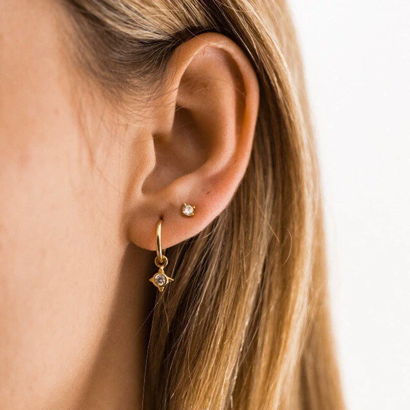 Wholesale Silver Needle And Copper Earrings With Colorful Zircon Geometric And Star Pattern Retro Style For Women - Image 2
