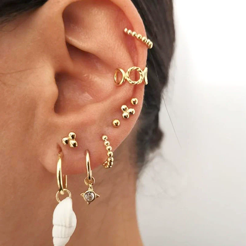 Wholesale Silver Needle And Copper Earrings With Colorful Zircon Geometric And Star Pattern Retro Style For Women - Image 3