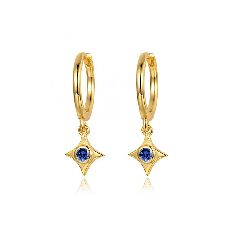 Wholesale Silver Needle And Copper Earrings With Colorful Zircon Geometric And Star Pattern Retro Style For Women - Image 9