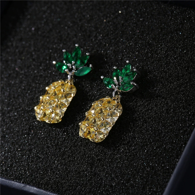 Wholesale Silver Zircon Fruit Pineapple Earrings Electroplated For Women Natural Style - Image 3