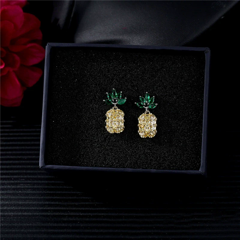 Wholesale Silver Zircon Fruit Pineapple Earrings Electroplated For Women Natural Style - Image 4
