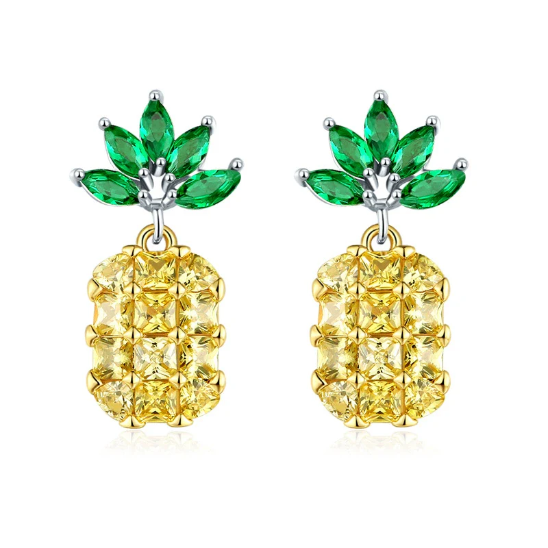 Wholesale Silver Zircon Fruit Pineapple Earrings Electroplated For Women Natural Style - Image 6