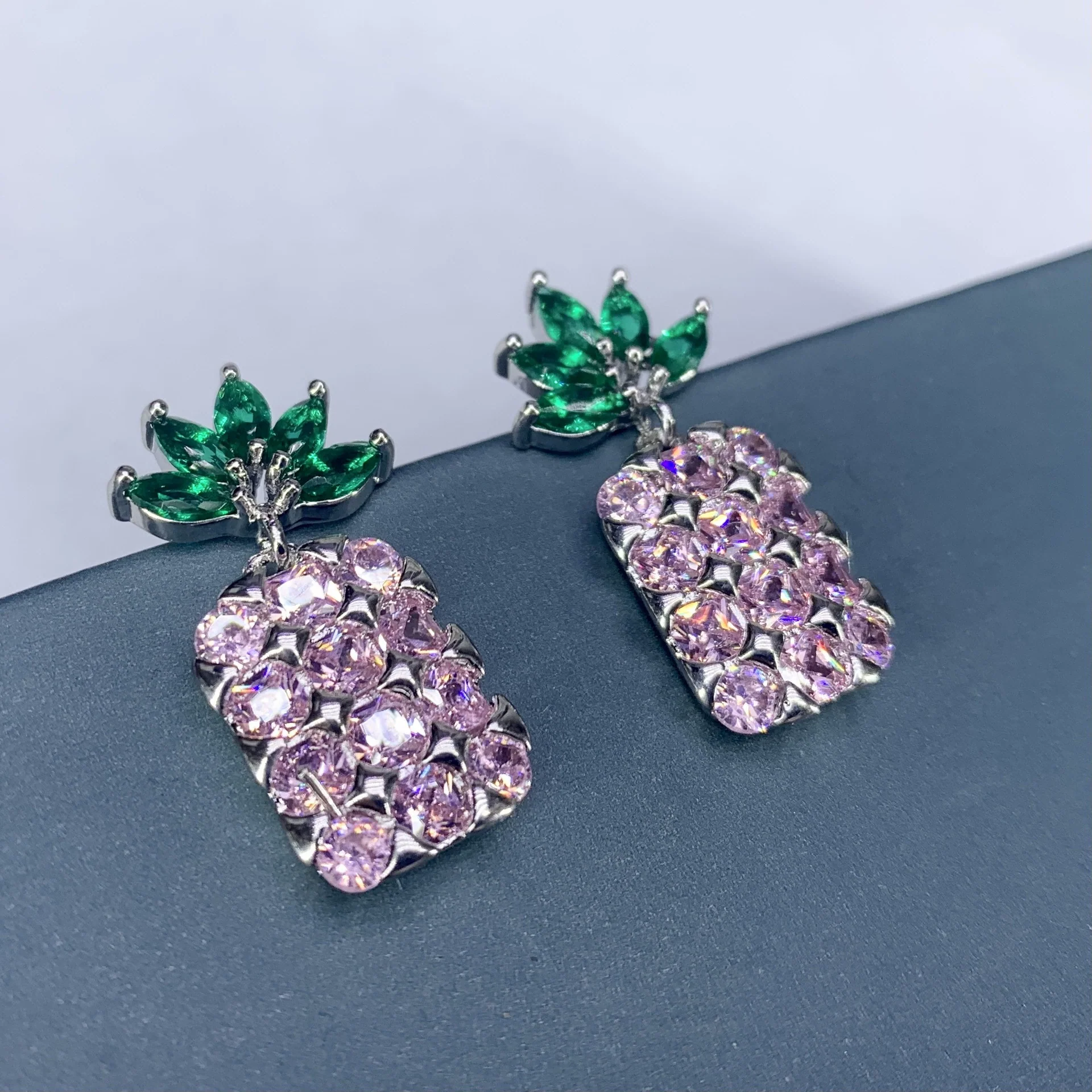 Wholesale Silver Zircon Fruit Pineapple Earrings Electroplated For Women Natural Style - Image 7