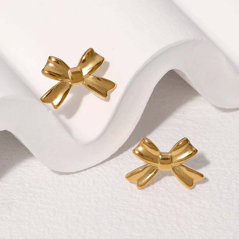 Wholesale Simple 18K Gold Electroplated Stainless Steel Bow Tie Earrings For Women