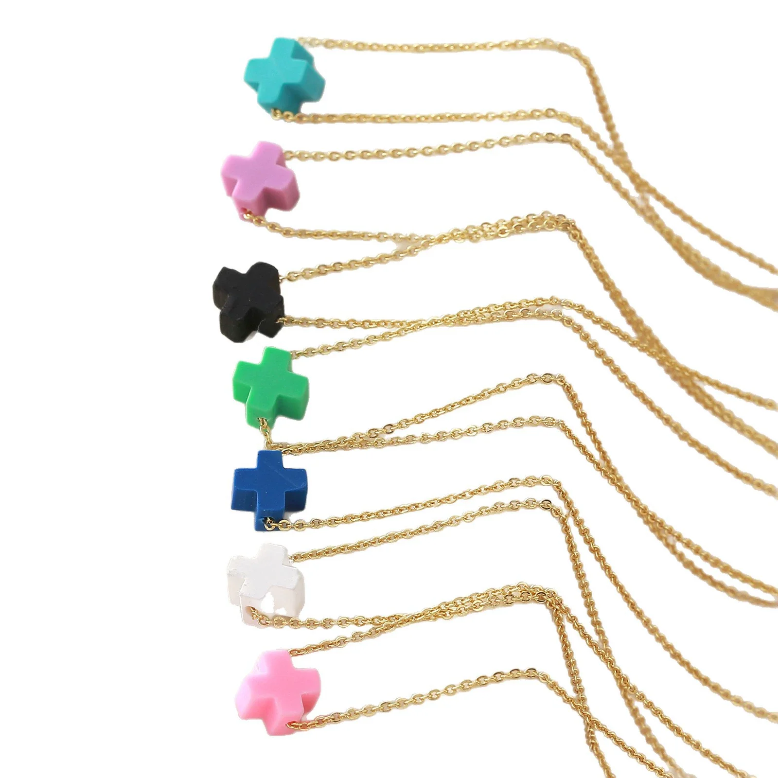 Wholesale Simple Colorful Cross Necklace With O Word Chain Electroplated Copper And Soft Clay Pendant Unisex Light Luxury Jewelry - Image 5