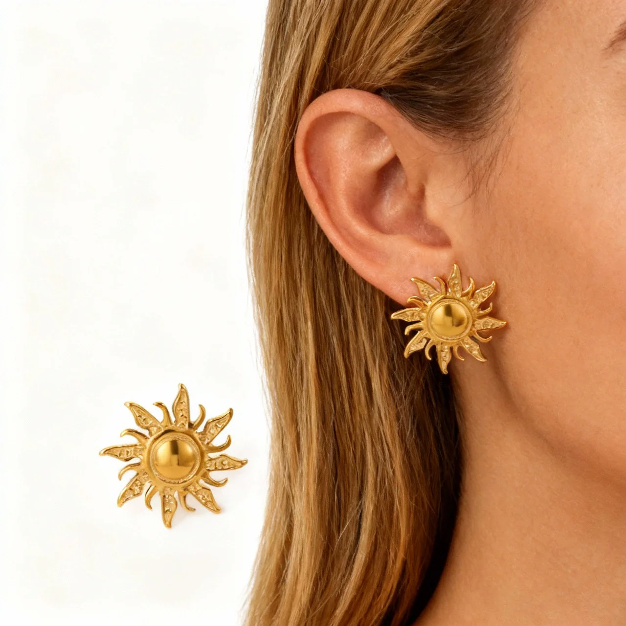 Wholesale Simple Creative Geometric Sunflower Stainless Steel And Gold Electroplated Unisex Earrings