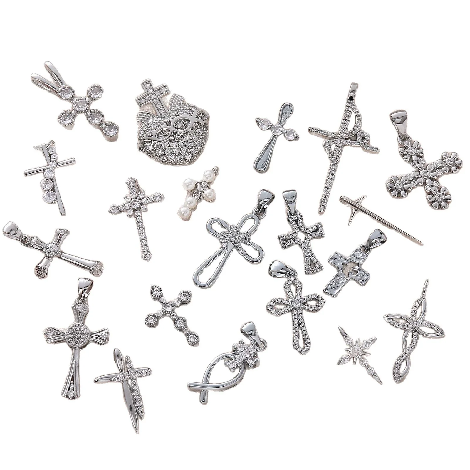 Wholesale Simple Electroplated Gold Cross Zirconinlaid Copper Pendant Jewelry Accessories For Diy Necklace And Bracelet - Image 5