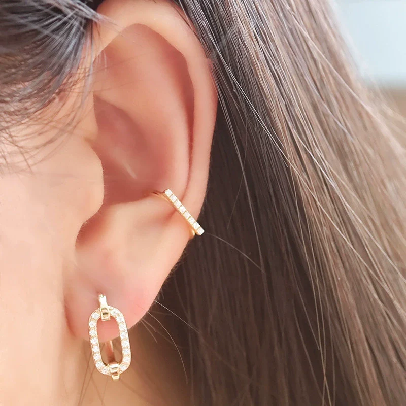 Wholesale Simple Geometric 925 Silver And Zircon Electroplated 14K Gold Ear Cuffs Unisex Jewelry Accessories - Image 4