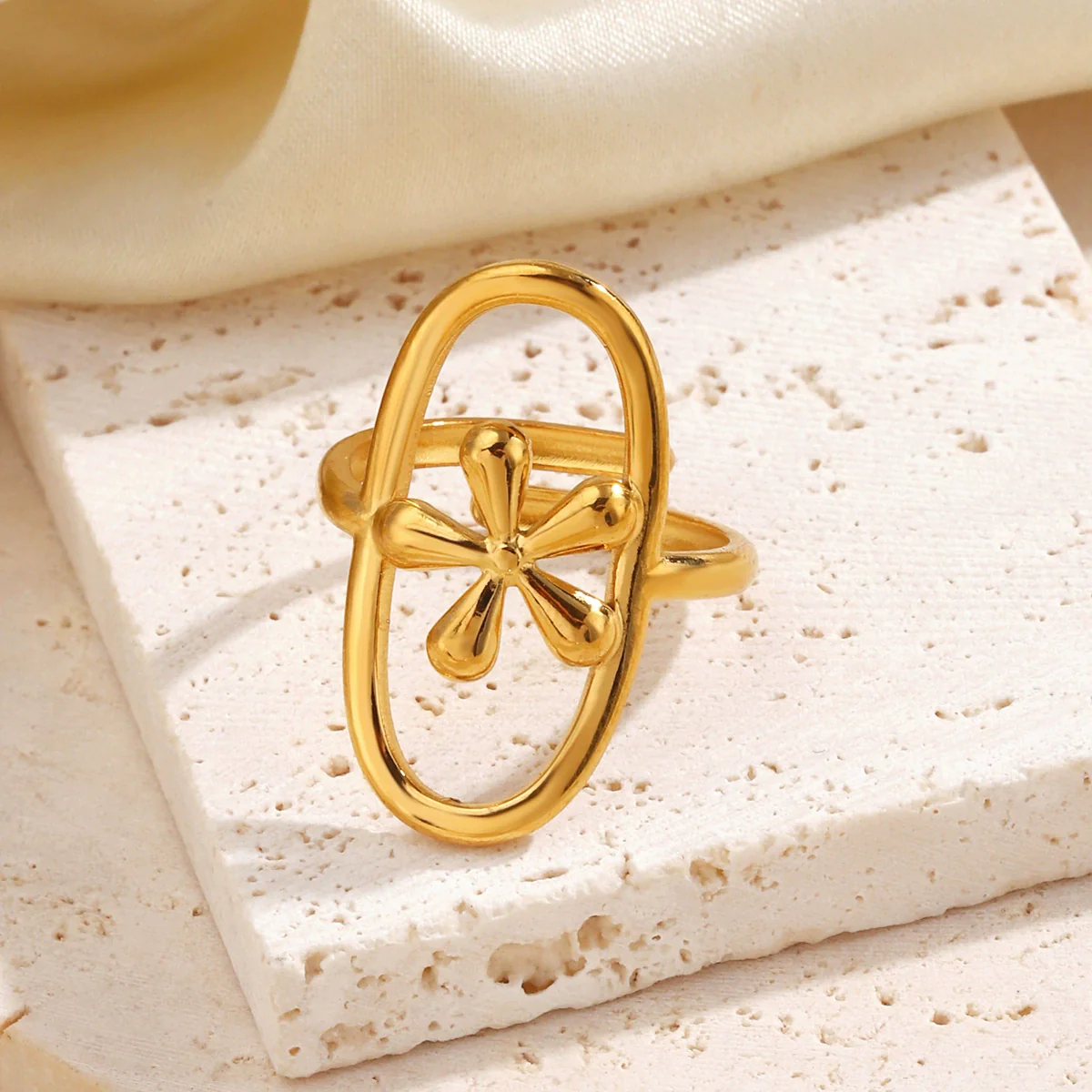 Wholesale Simple Geometric Cross Open Ring For Women Stainless Steel Electroplated - Image 3