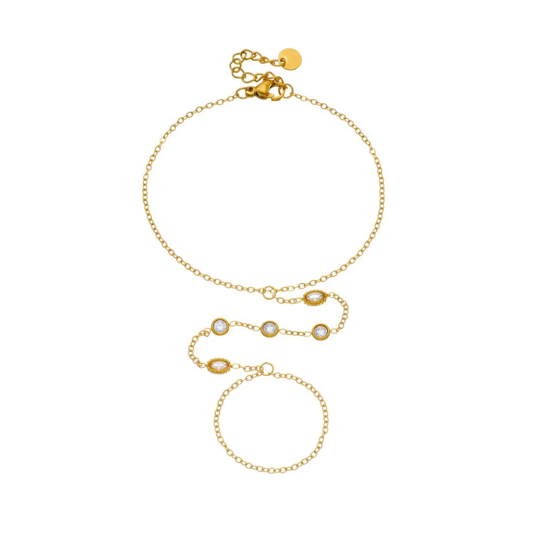 Wholesale Simple Geometric Diamondencrusted Stainless Steel Electroplated Ring And Fingerless Bracelet For Women - Image 5