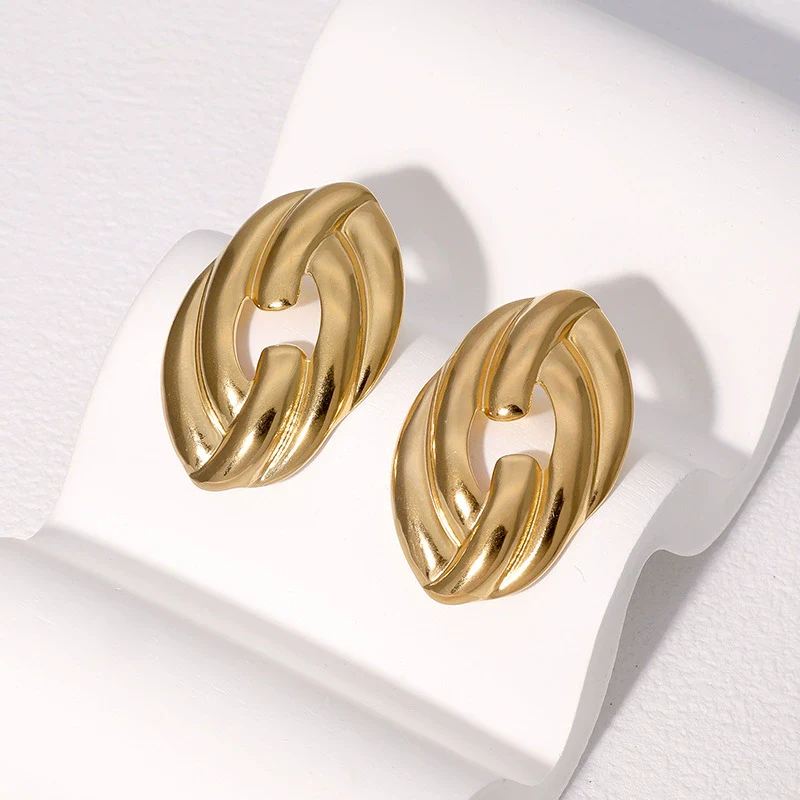 Wholesale Simple Geometric Electroplated Stainless Steel Earrings For Women - Image 2