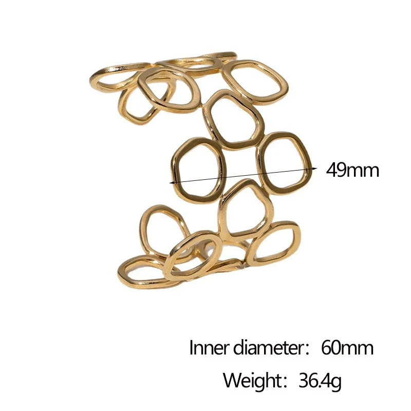 Wholesale Simple Geometric Electroplated Stainless Steel Hollow Circle Wide Bracelet For Women - Image 6