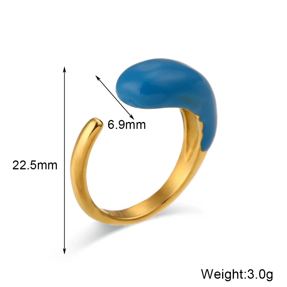 Wholesale Simple Geometric Electroplated Stainless Steel Water Drop Glossy Adjustable Twoended Opening Ring For Women - Image 2
