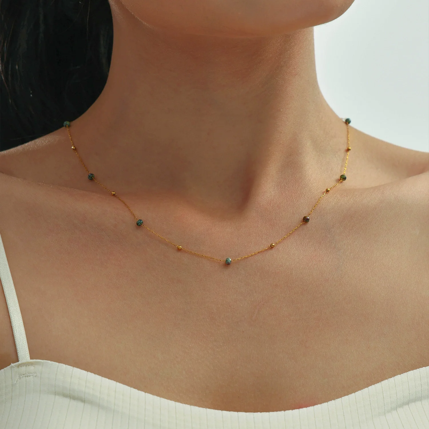Wholesale Simple Geometric Ferris Wheel Beaded Necklace With Real Gold Plated Stainless Steel And Natural Stone Pendant For Women - Image 4