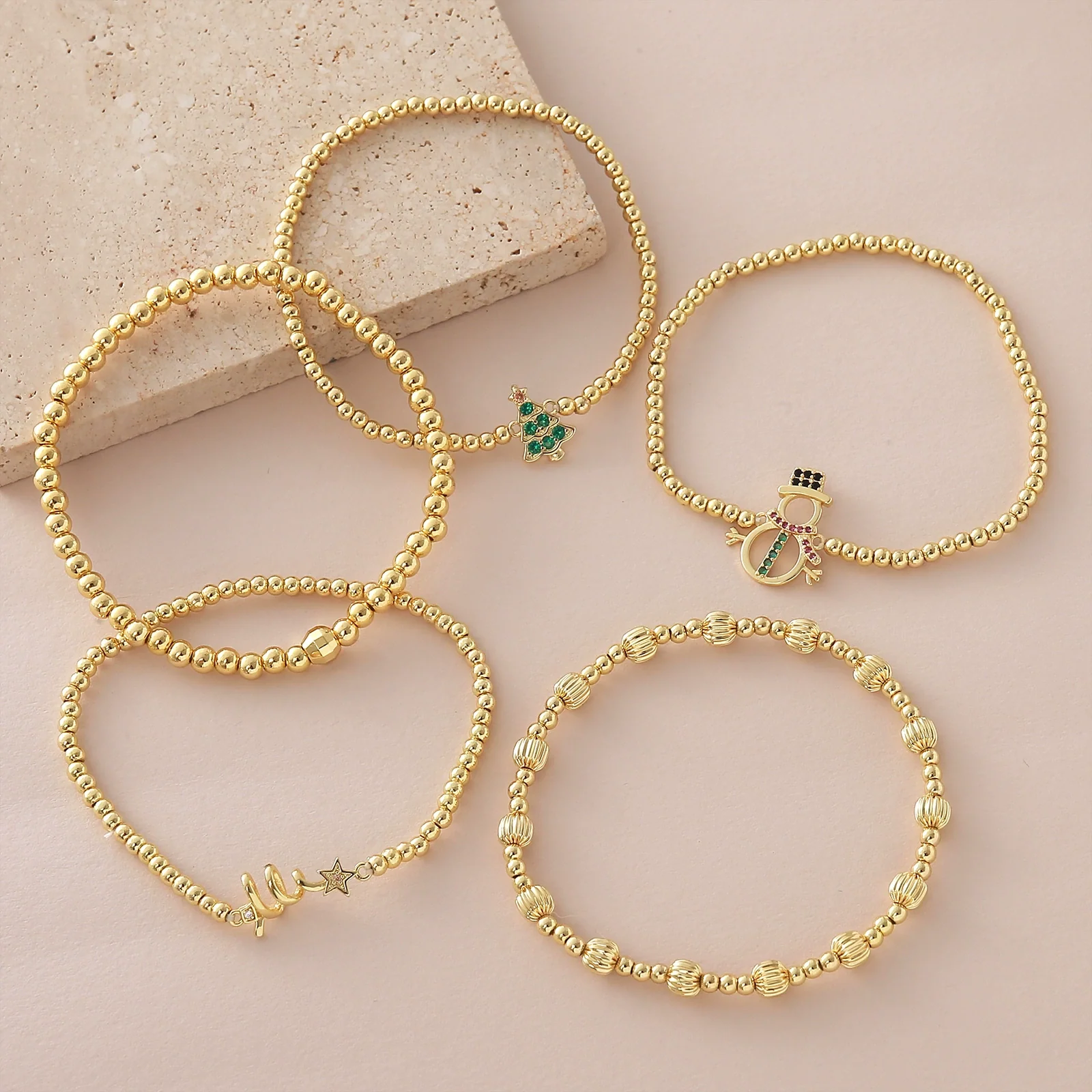 Wholesale Simple Geometric Festival Elements Goldplated Copper Bead Bracelet Set Unisex - Image 2