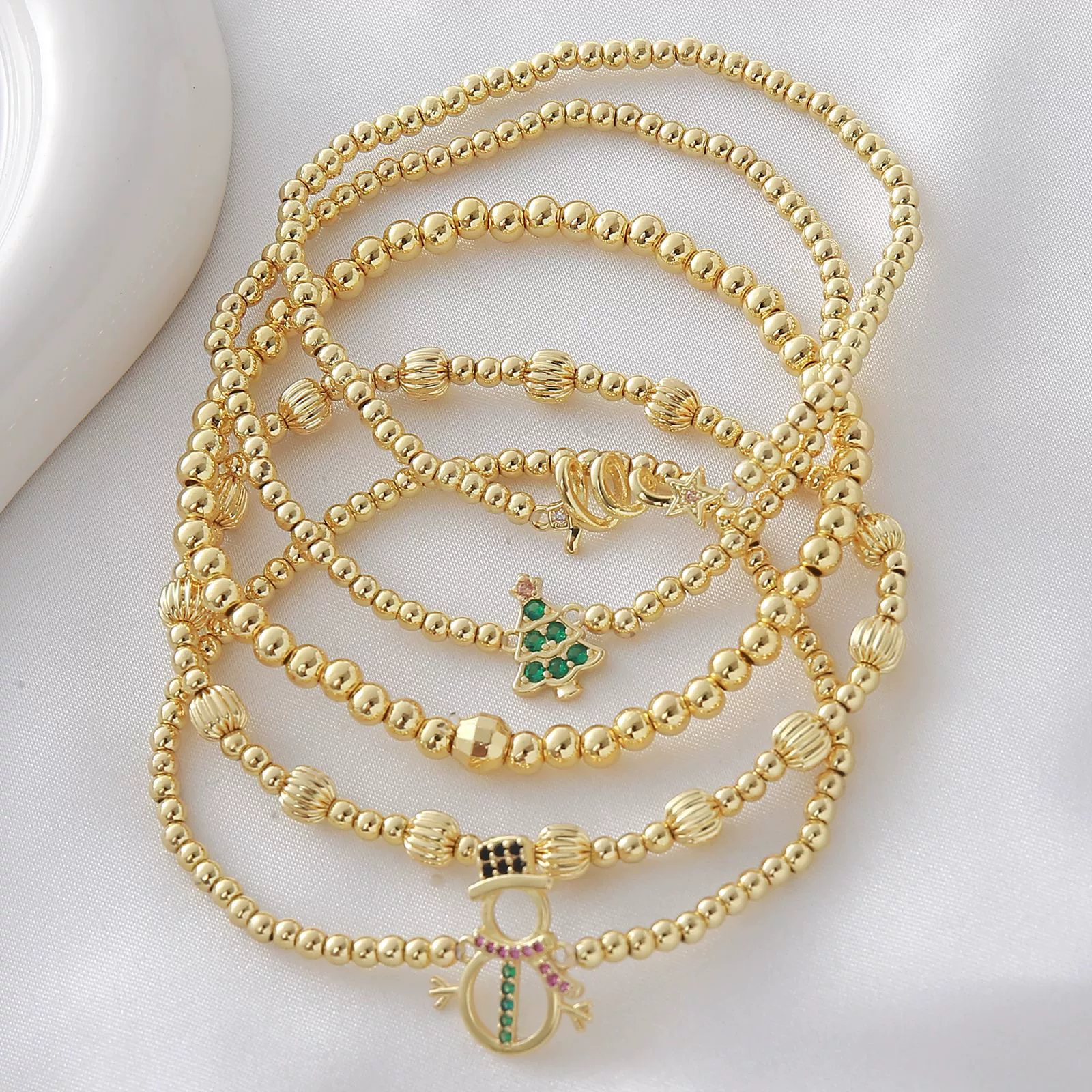 Wholesale Simple Geometric Festival Elements Goldplated Copper Bead Bracelet Set Unisex - Image 3
