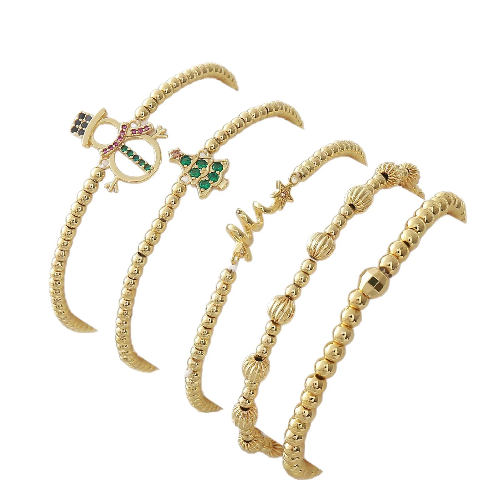 Wholesale Simple Geometric Festival Elements Goldplated Copper Bead Bracelet Set Unisex - Image 4