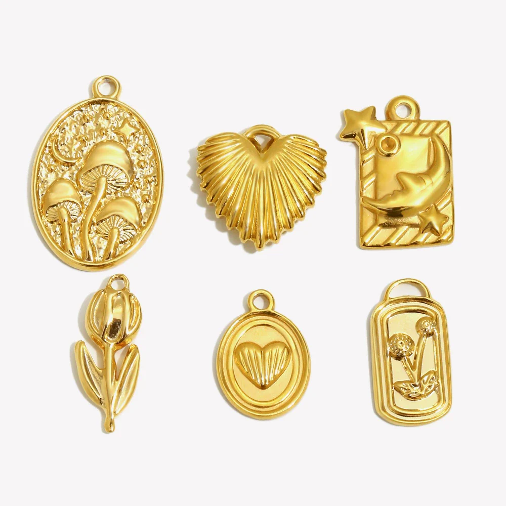 Wholesale Simple Geometric Heart Shape Stainless Steel Vacuum Plated Star And Moon Tulip Pendant Jewelry Accessories - Image 4