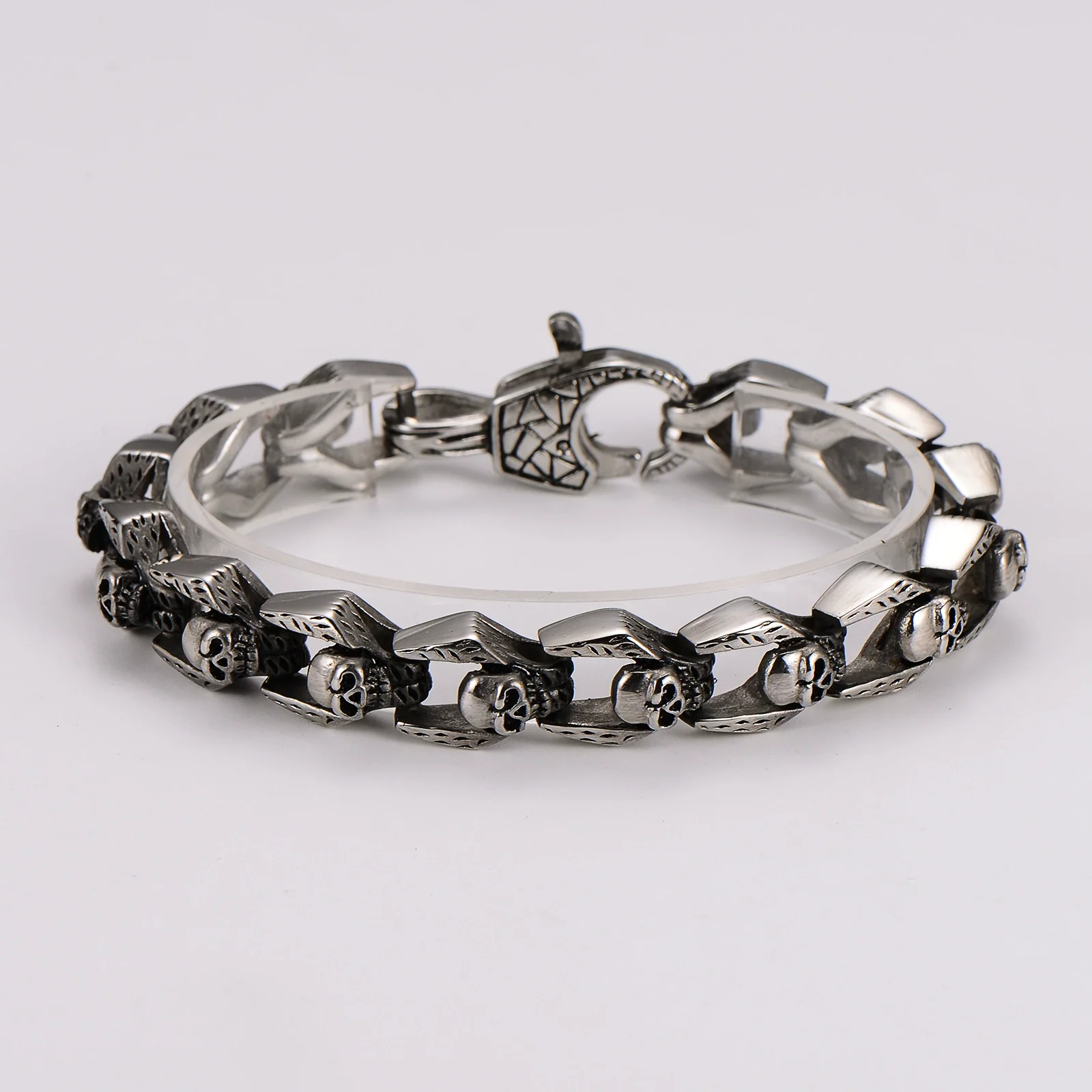 Wholesale Simple Geometric Horror Skull Stainless Steel Bracelet For Men With Polish Finish - Image 2