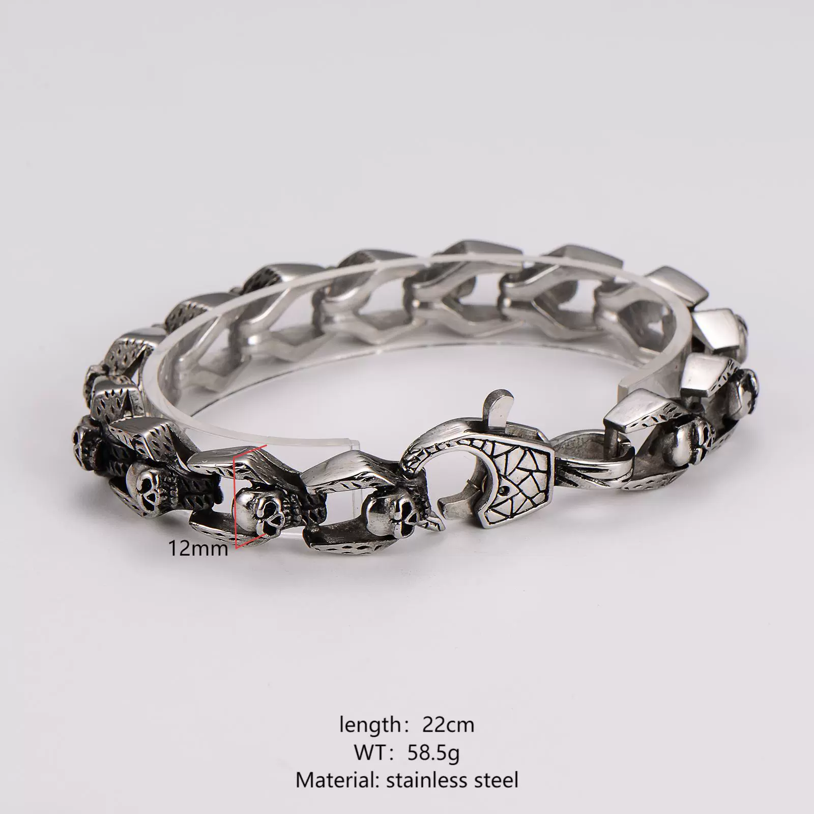 Wholesale Simple Geometric Horror Skull Stainless Steel Bracelet For Men With Polish Finish - Image 3
