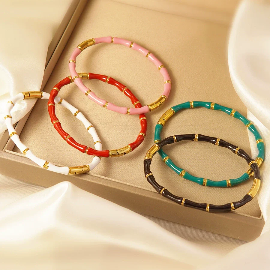 Wholesale Simple Geometric Oil Dripping Stainless Steel And Titanium Steel Bracelets - Image 3