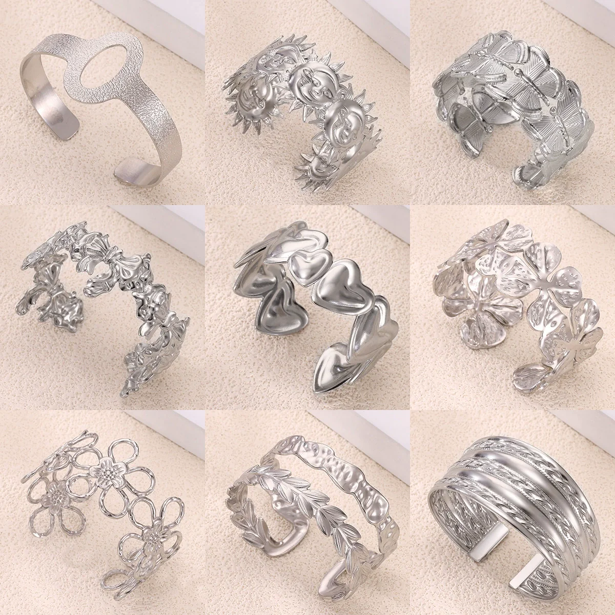 Wholesale Simple Geometric Open Circle Electroplated Stainless Steel Titanium Steel Metal Silver Bracelet