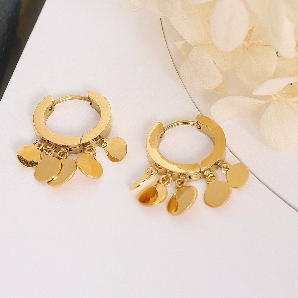 Wholesale Simple Geometric Round Titanium Steel 18K Gold Electroplated Earrings