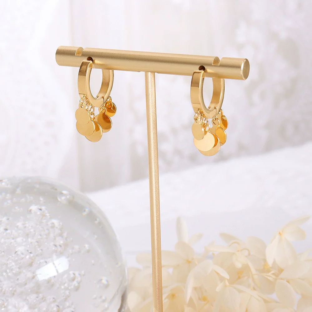 Wholesale Simple Geometric Round Titanium Steel 18K Gold Electroplated Earrings - Image 2