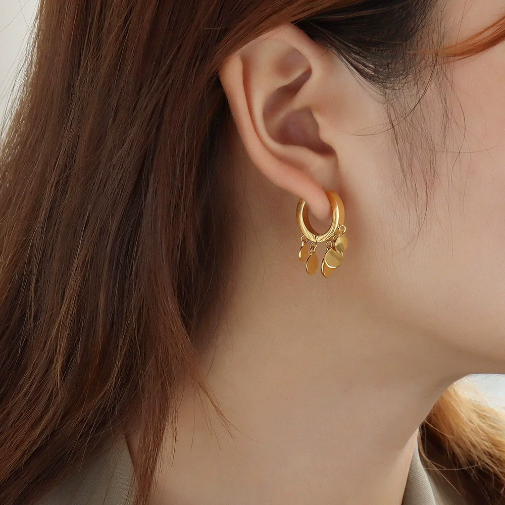 Wholesale Simple Geometric Round Titanium Steel 18K Gold Electroplated Earrings - Image 6