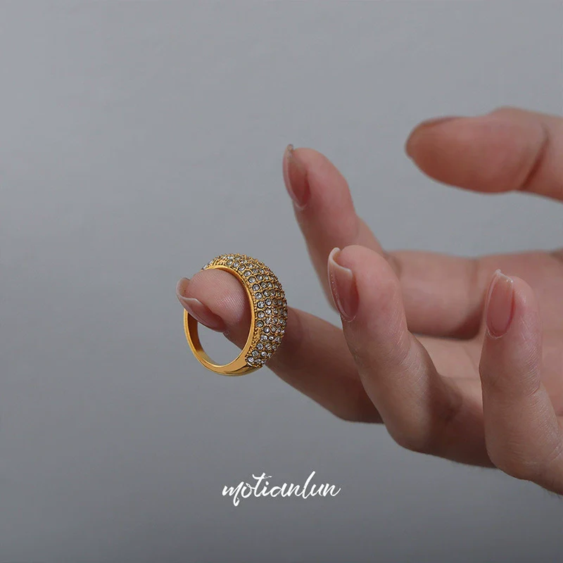Wholesale Simple Geometric Shining 18K Gold Plated Titanium Steel Ring Jewelry For Women
