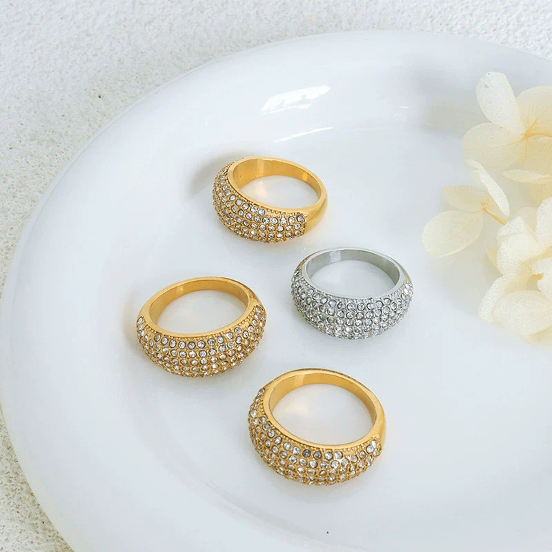 Wholesale Simple Geometric Shining 18K Gold Plated Titanium Steel Ring Jewelry For Women - Image 2