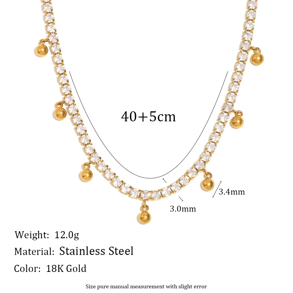 Wholesale Simple Geometric Stainless Steel And Titanium Steel 18K Gold Plated Zircon Ball Tassel Necklace And Bracelet Set For Women - Image 2
