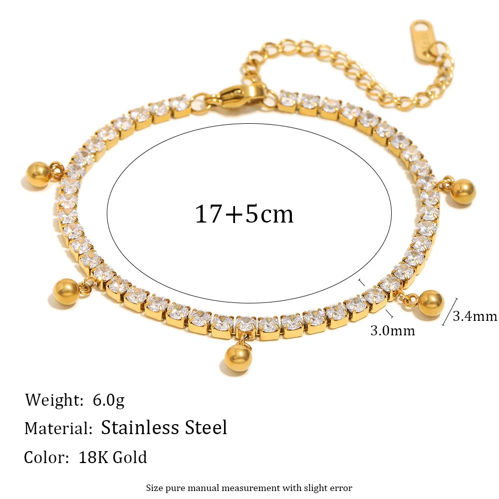 Wholesale Simple Geometric Stainless Steel And Titanium Steel 18K Gold Plated Zircon Ball Tassel Necklace And Bracelet Set For Women - Image 6