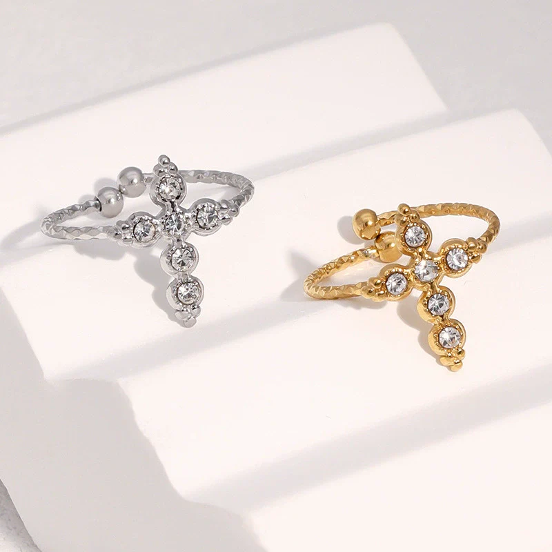 Wholesale Simple Geometric Stainless Steel Electroplated Open Ring For Women