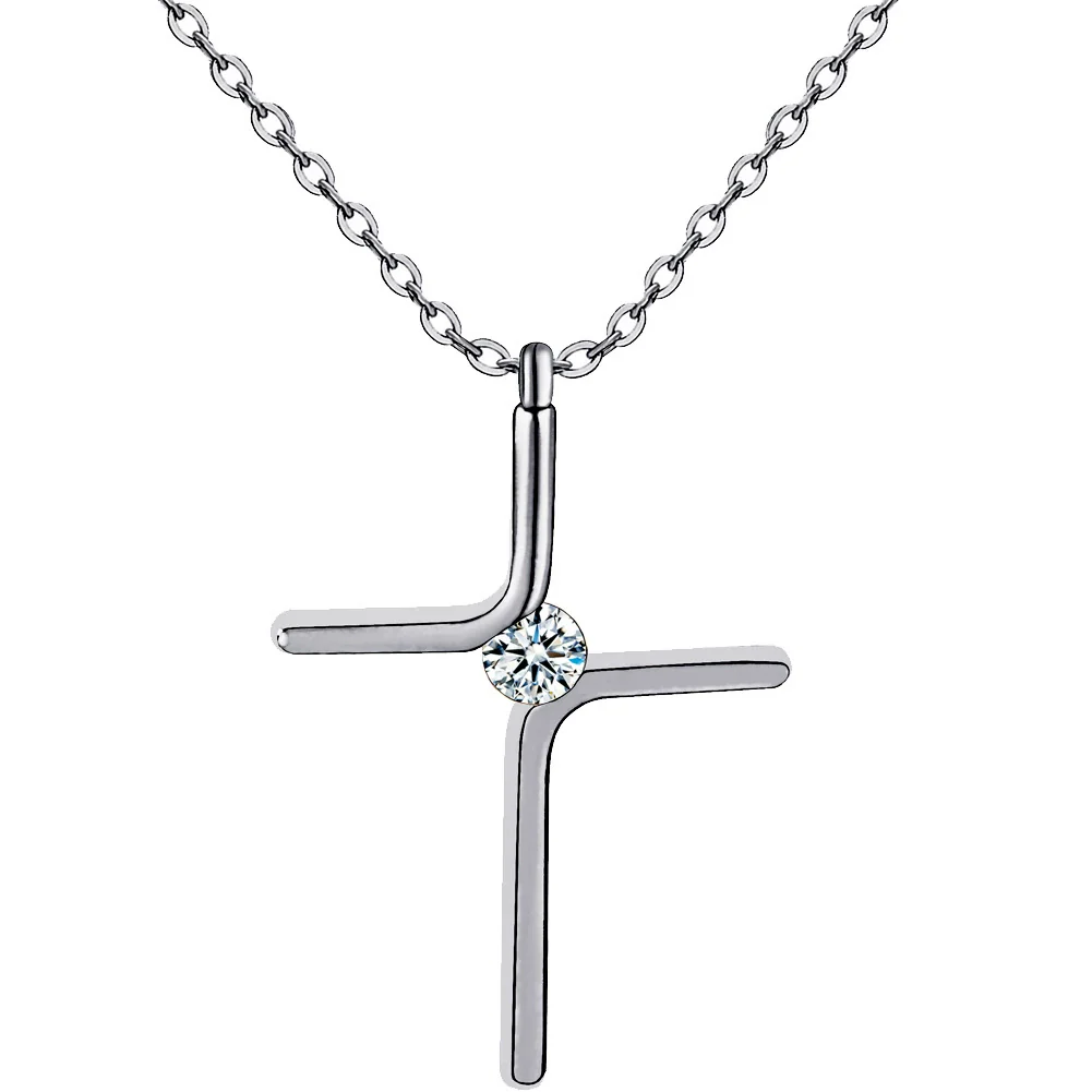 Wholesale Simple Geometric Titanium Steel Gold Inlaid Cross Pendant Water Wave Chain Unisex Necklace - Image 6